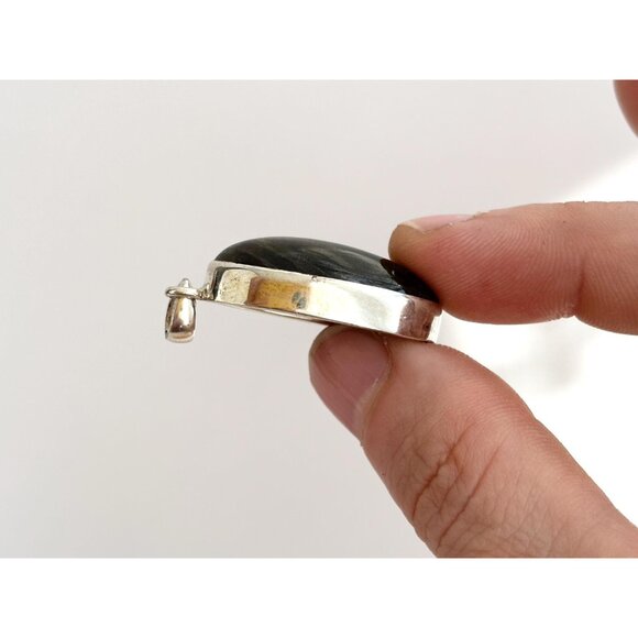 Labradorite XL Gemstone Bezel Set Sterling Silver 925 Vintage Statement Pendant - Picture 5 of 10